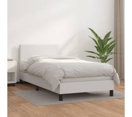 Pat box spring cu saltea, alb, 80x200 cm, piele ecologică