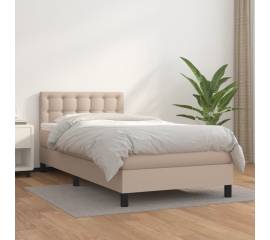 Pat box spring cu saltea, cappuccino, 80x200 cm piele ecologică