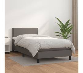 Pat box spring cu saltea, gri, 80x200 cm, piele ecologică