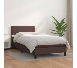 Pat box spring cu saltea, maro, 90x200 cm, piele ecologică