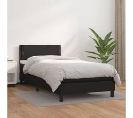 Pat box spring cu saltea, negru, 80x200 cm, piele ecologică