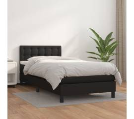 Pat box spring cu saltea, negru, 80x200 cm, piele ecologică