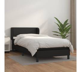 Pat box spring cu saltea, negru, 90x200 cm, piele ecologică