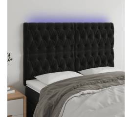 Tăblie de pat cu led, negru, 144x7x118/128 cm, catifea