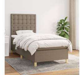 Pat box spring cu saltea, gri taupe, 90x200 cm, textil