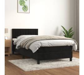 Pat box spring cu saltea, negru, 90x200 cm, catifea