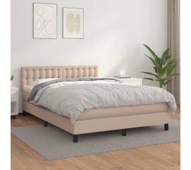 Pat box spring cu saltea, cappuccino, 140x200cm piele ecologică