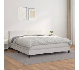 Pat box spring cu saltea, alb, 160x200 cm, piele ecologică