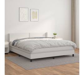 Pat box spring cu saltea, alb, 160x200 cm, piele ecologică