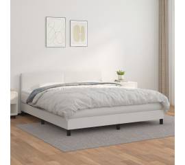 Pat box spring cu saltea, alb, 160x200 cm, piele ecologică