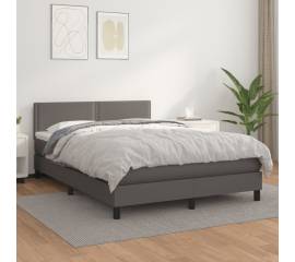 Pat box spring cu saltea, gri, 140x190 cm, piele ecologică