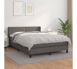 Pat box spring cu saltea, gri, 140x190 cm, piele ecologică