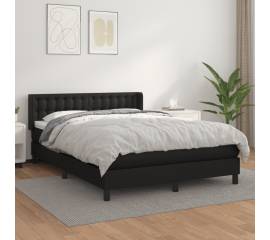 Pat box spring cu saltea, negru, 140x190 cm, piele ecologică