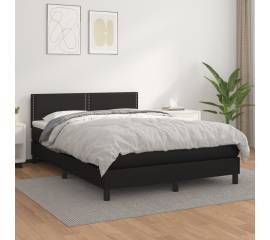 Pat box spring cu saltea, negru, 140x190 cm, piele ecologică