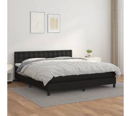 Pat box spring cu saltea, negru, 160x200 cm, piele ecologică