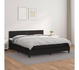 Pat box spring cu saltea, negru, 160x200 cm, piele ecologică