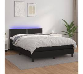 Pat continental cu saltea & led, negru, 140x190 cm, piele eco