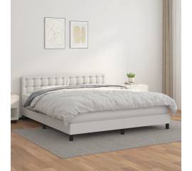 Pat box spring cu saltea, alb, 160x200 cm, piele ecologică