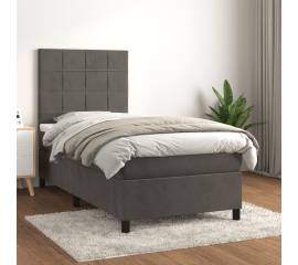 Pat box spring cu saltea, gri închis, 90x200 cm, catifea