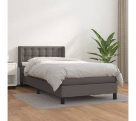 Pat box spring cu saltea, gri, 100x200 cm, piele ecologică