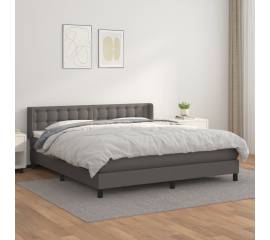 Pat box spring cu saltea, gri, 160x200 cm, piele ecologică