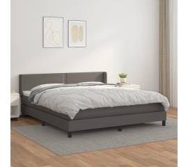 Pat box spring cu saltea, gri, 160x200 cm, piele ecologică