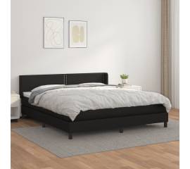 Pat box spring cu saltea, negru, 180x200 cm, piele ecologică