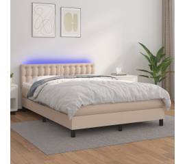 Pat cu arcuri, cu saltea și led cappuccino 140x190 cm piele eco