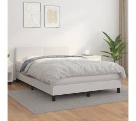 Pat box spring cu saltea, alb, 140x200 cm, piele ecologică