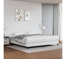 Pat box spring cu saltea, alb, 200x200 cm, piele ecologică