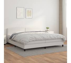 Pat box spring cu saltea, alb, 200x200 cm, piele ecologică