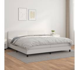 Pat box spring cu saltea, alb, 200x200 cm, piele ecologică