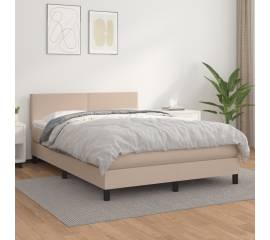 Pat box spring cu saltea, cappuccino, 140x190cm piele ecologică