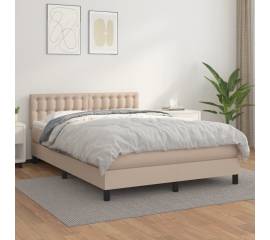 Pat box spring cu saltea, cappuccino, 140x190cm piele ecologică