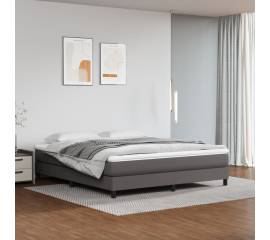 Pat box spring cu saltea, gri, 160x200 cm, piele ecologică