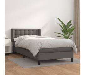 Pat box spring cu saltea, gri, 90x190 cm, piele ecologică