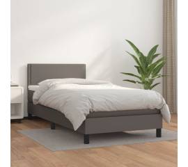 Pat box spring cu saltea, gri, 90x190 cm, piele ecologică