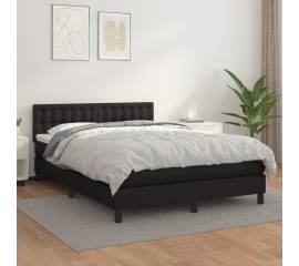 Pat box spring cu saltea, negru, 140x200 cm, piele ecologică