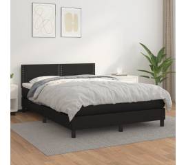 Pat box spring cu saltea, negru, 140x200 cm, piele ecologică