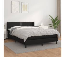 Pat box spring cu saltea, negru, 140x200 cm, piele ecologică