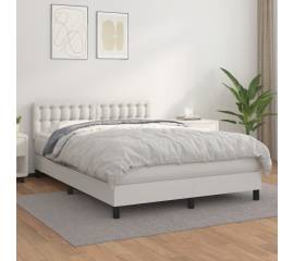 Pat box spring cu saltea, alb, 140x200 cm, piele ecologică