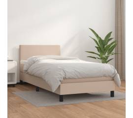 Pat box spring cu saltea, cappuccino, 90x200 cm piele ecologică