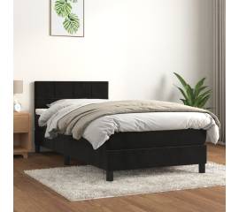 Pat box spring cu saltea, negru, 90x200 cm, catifea