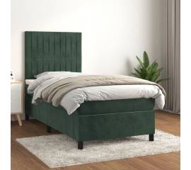 Pat box spring cu saltea, verde închis, 90x200 cm, catifea