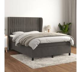 Pat box spring cu saltea, gri închis, 140x190 cm, catifea