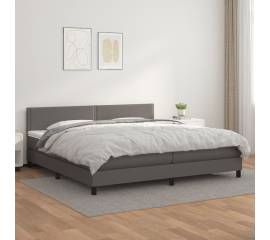 Pat box spring cu saltea, gri, 200x200 cm, piele ecologică