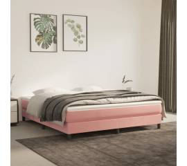 Pat box spring cu saltea, roz, 160x200 cm, catifea