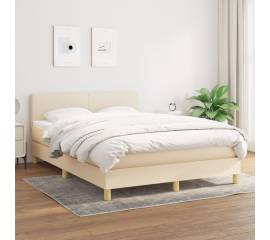 Pat box spring cu saltea, crem, 140x200 cm, textil