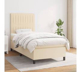 Pat box spring cu saltea, crem, 90x190 cm, textil