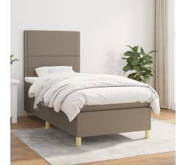 Pat box spring cu saltea, gri taupe, 90x190 cm, textil